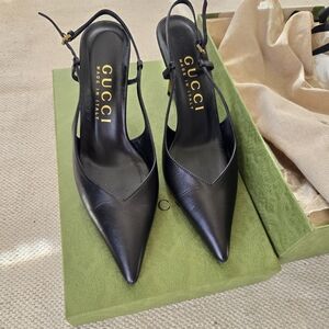 Gucci Black Leather Slingback Heels